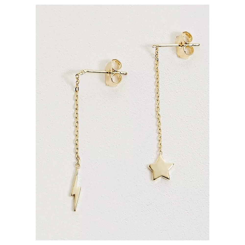 NWOT Estella Bartlett Star & Lightning Bolt Gold Plated Drop Earrings